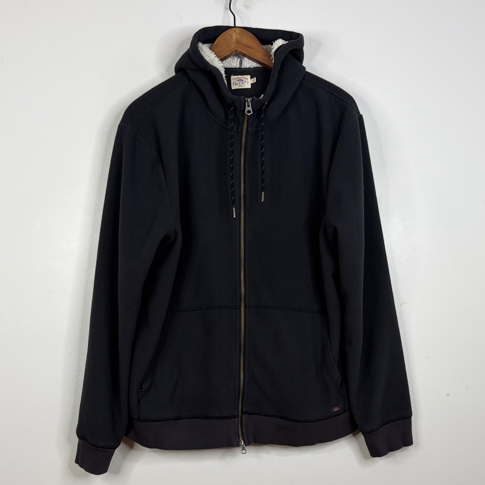 Faherty Hoodie Mens Large Gray Fleece Sherpa Pile Lined Full Zip Sweatshirt